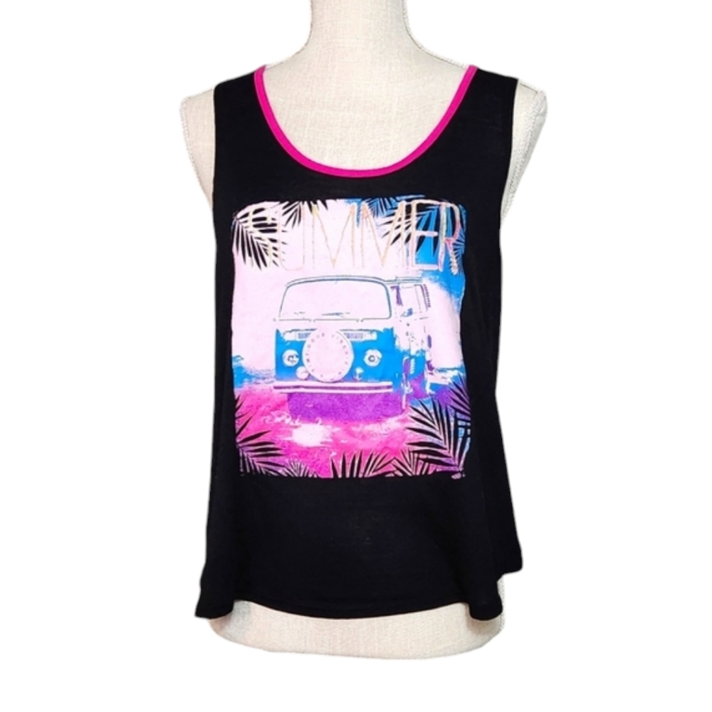 No Boundries Black Junior Women Large 11/13 Summer Beach VW Van Tank Top